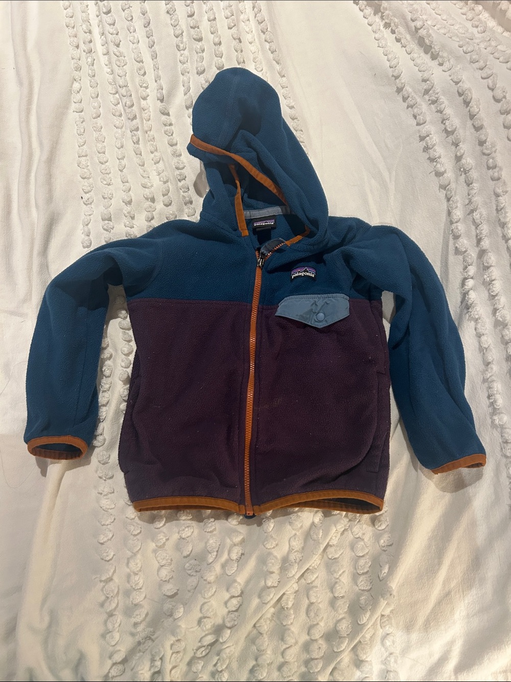 Patagonia Kids Colorblock Fleece Hoodie - Teal, Purple & Orange Trim